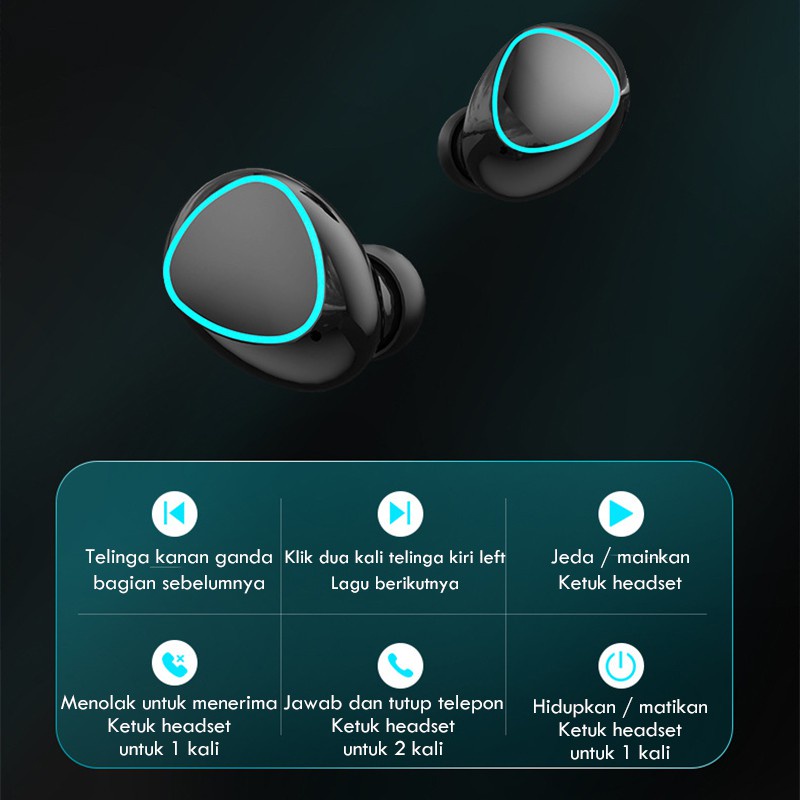 [COD]TWS Headset Bluetooth 5.1 Wireless Earphone dengan Mikrofon Olahraga Kontrol Sentuh Earbud Musik LED Tampilan baterai digital