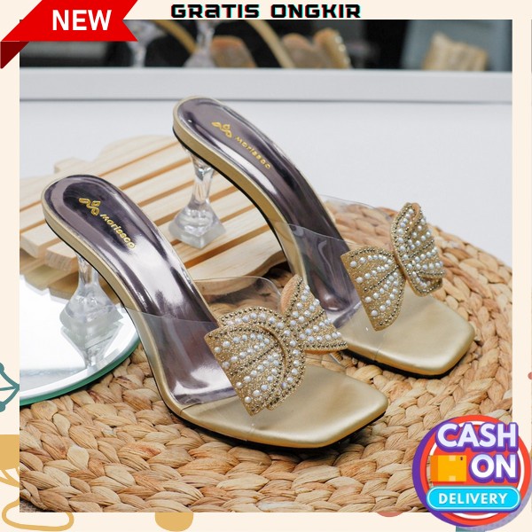 Sandal Premium Perempuan Pesta Kondangan Import Kekinian Mewah Elegan Hils Hak Kaca Bridesmaid Cewek