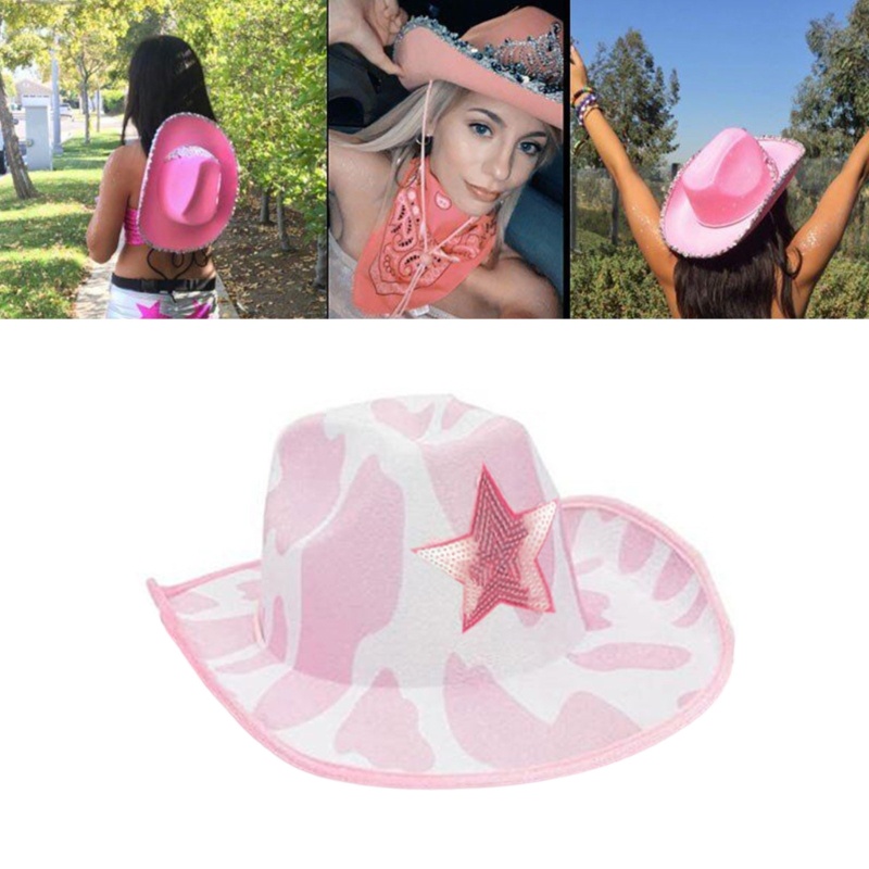 Topi Cowboy Warna Pink Gaya Barat Untuk Wanita