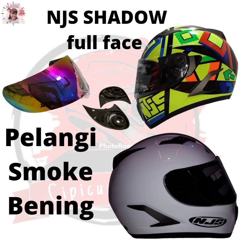 kaca helm NJS SHADOW Full FACE pelangi smoke bening visor helmet