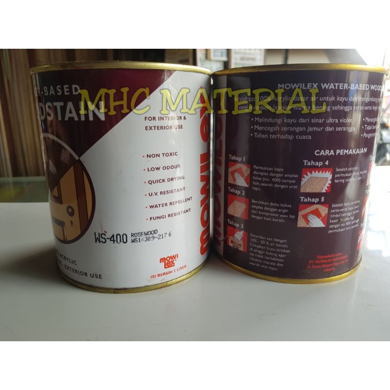 MOWILEX WOODSTAIN CAT PELAPIS KAYU PREMIUM 1 LITER / POLITUR MOWILEX / POLITUR AIR 1 KG (400 403 500