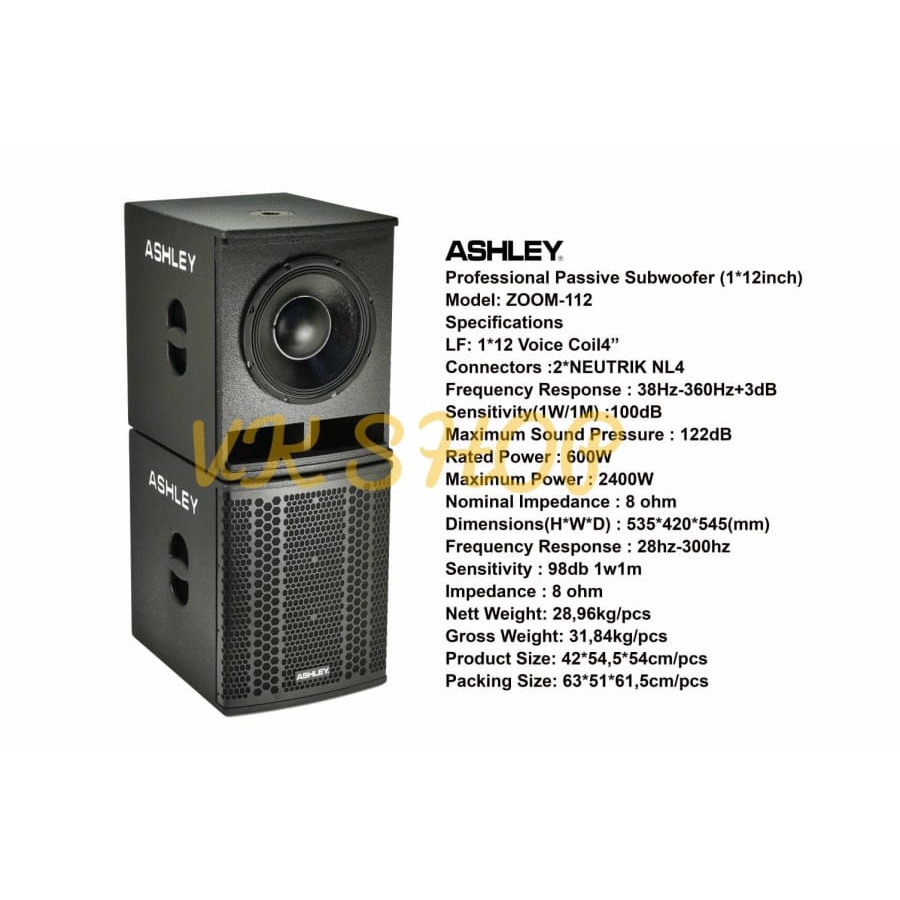 SUBWOOFER PASIF 12INCH ASHLEY ZOOM112 SUBWOOFER ASHLEY ZOOM-112 ORIGINAL