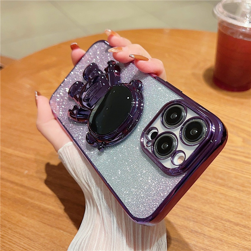 IPHONE Plating Gradiasi Glitter Multi Fungsi Astronot Stand Casing Ponsel Transparan Kompatibel Dengan Iphone14 13 12 11 Pro Max14 Plus X XS MAX XR Anti Jatuh shockproof Soft Casing