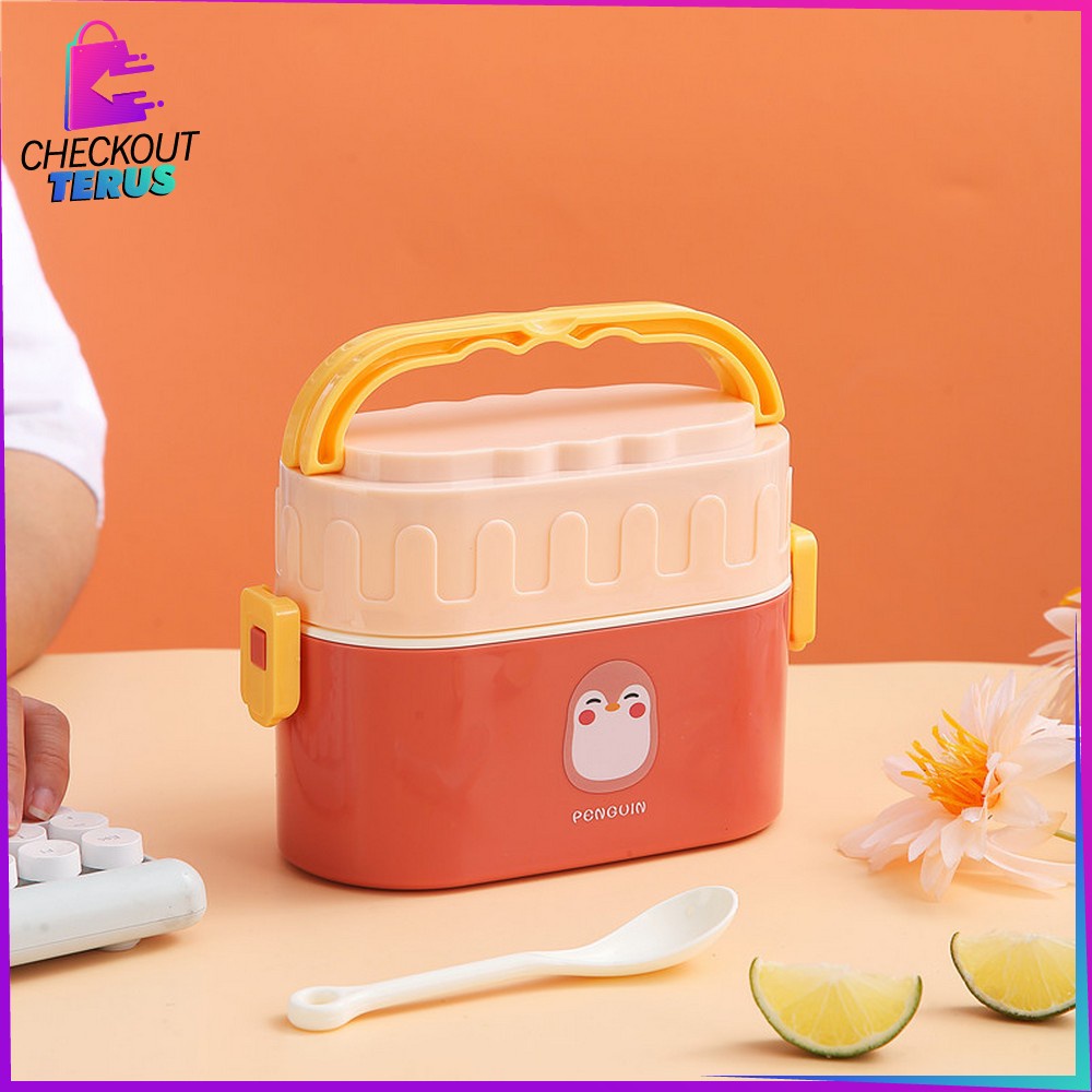 CT C699 Tempat Makan 950ML Box Bento Set 2 Susun Free Sendok Anti Tumpah Dengan Pegangan Lunch Box Set Double Layer Portable