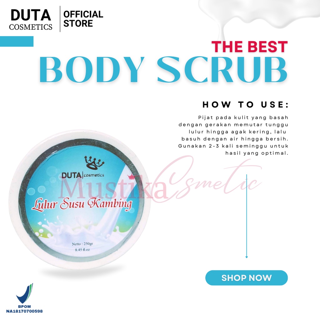 Duta Cosmetics - Body Scrub Whitening / Lulur Susu Kambing BPOM 250 gr / Pemutih Kulit Instan Cepat 
