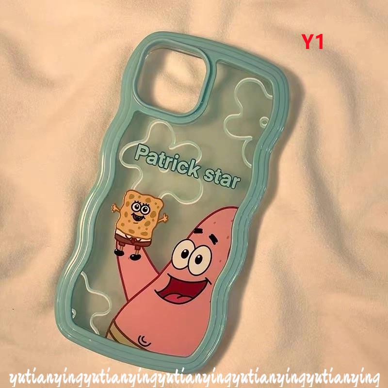 Couple Spongebob Patrick Star Case OPPO A17 A55 A16K A95 A96 A5s A16E A54 A74 A76 A57 A15 A12 A16 A7 A15s F9 A53 A9 A17K A5 A12E A16s A3s A52 A72 A32 Soft TPU Wavy Edge Back Cover