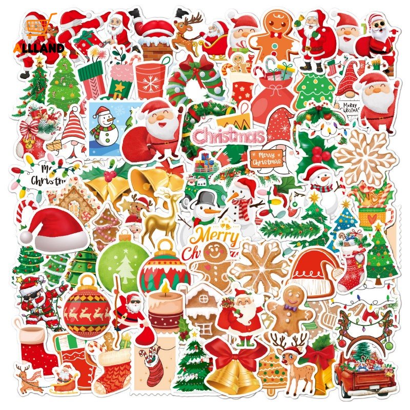 100 Pcs Stiker Motif Kartun Santa Claus Snowman Untuk Dekorasi Scrapbook Laptop