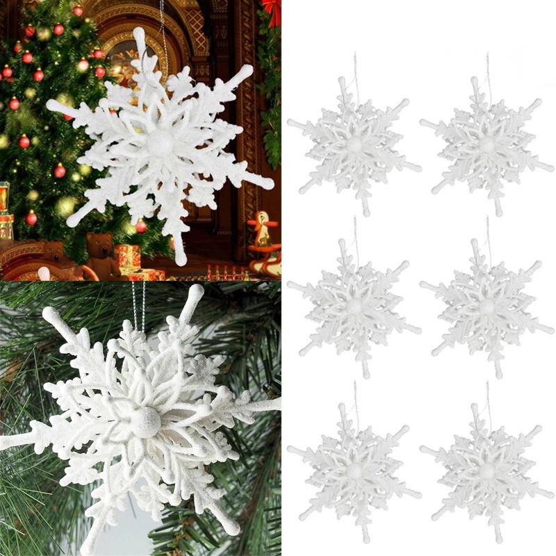 Liontin Gantung Bentuk Snowflake 3D Bahan Plastik Ukuran 12cm Untuk Dekorasi Pohon Natal