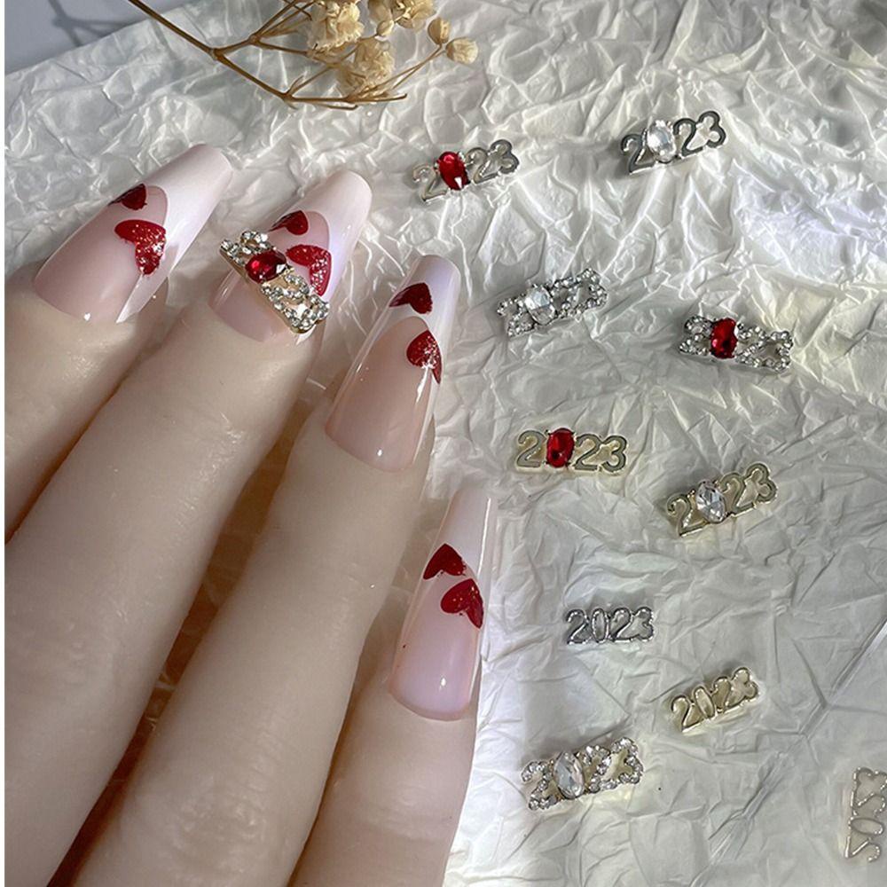 AUGUSTINA Augustina Nail Art Dekorasi Perak2023 Perhiasan Zhaocai Zirkon Perhiasan DIY Tahun Kelinci Kuku Berlian Imitasi