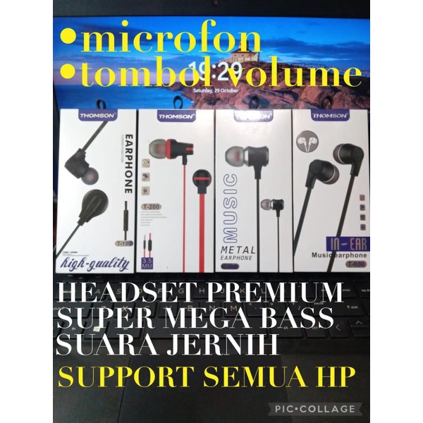 HEADSET THOMSON - HANDSFREE PREMIUM THOMSON MEGA BASS SUPPORT SEMUA HP