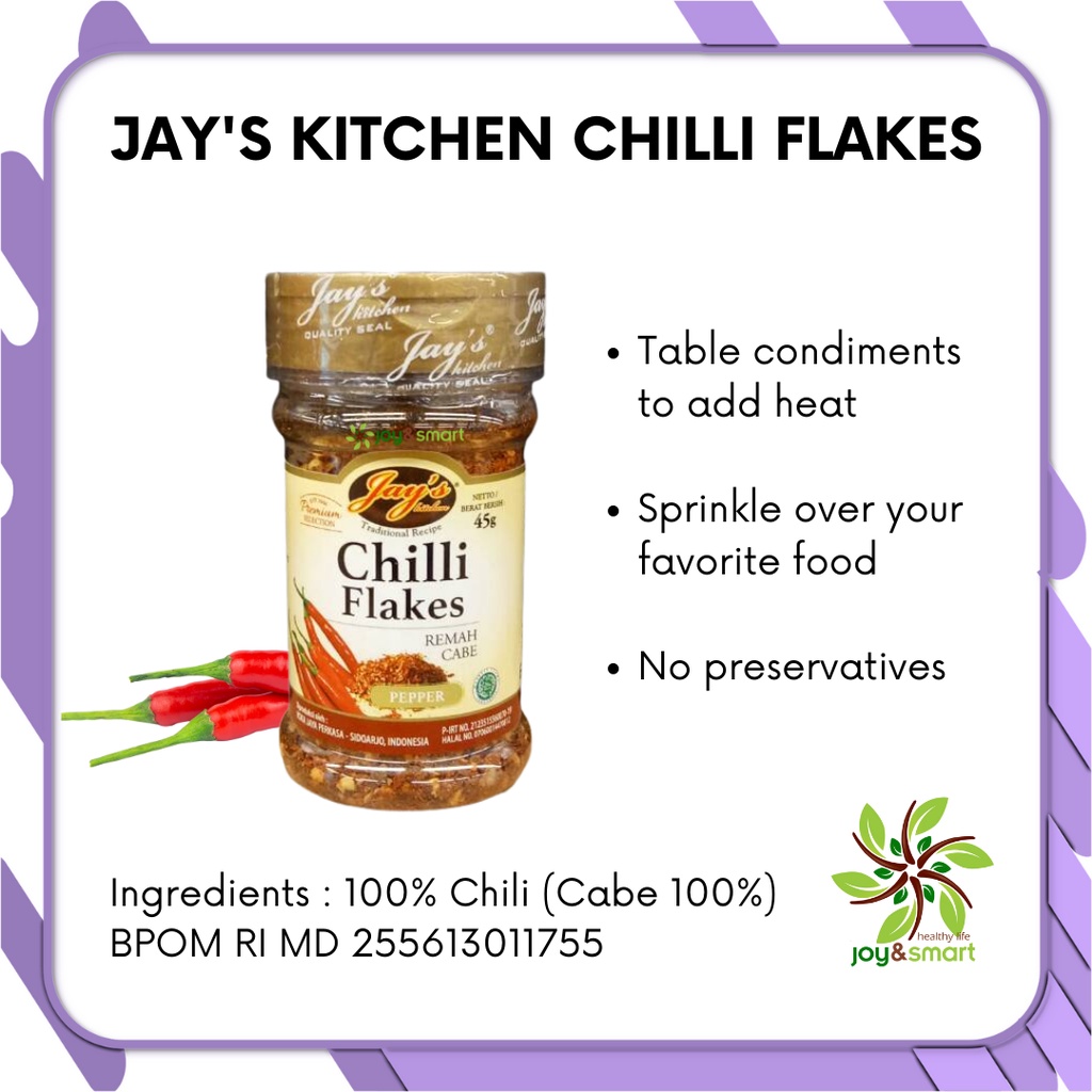 

Joy Smart Healthy Life Jay's Chilli Flakes Remah Cabe 45gr