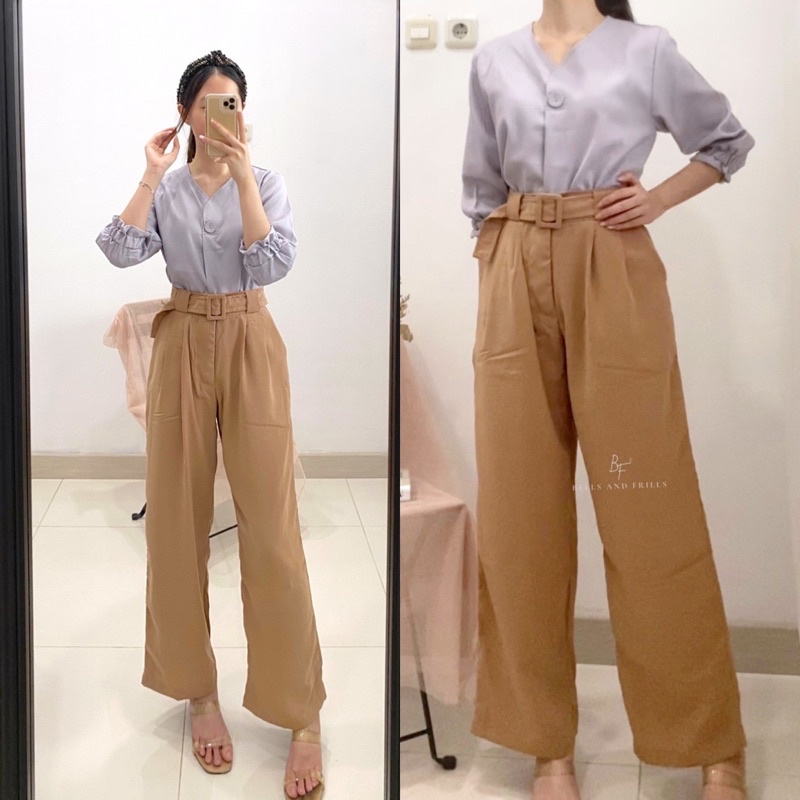 ESINA Pants Belt / Celana Ikat Pinggang / Kulot Kantor Wanita / Celana Kulot Formal / Celana Wanita Casual P16