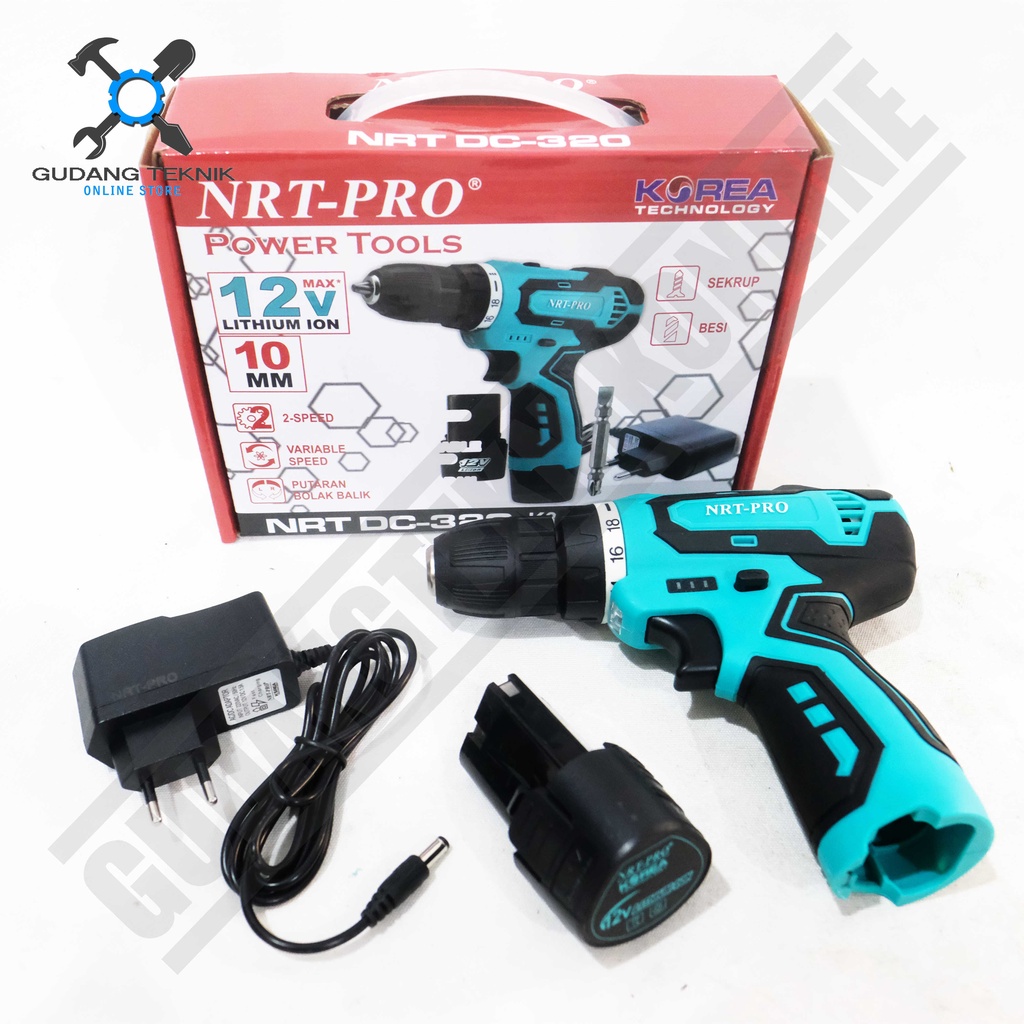 Mesin Bor Tangan CORDLESS 10mm NRT PRO 320DC 12V  / Bor BATERAI 10 mm DC 320 - ScrewDriver BATTERY 320-DC NRT PRO 12 Volt