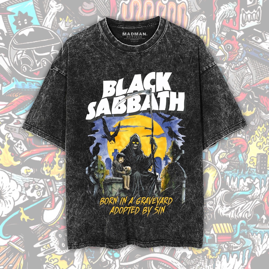 MADMAN Kaos Black Sabbath Premium Oversize Stone Wash T-Shirt | Stone Wash T-Shirt | Kaos Band | Ove