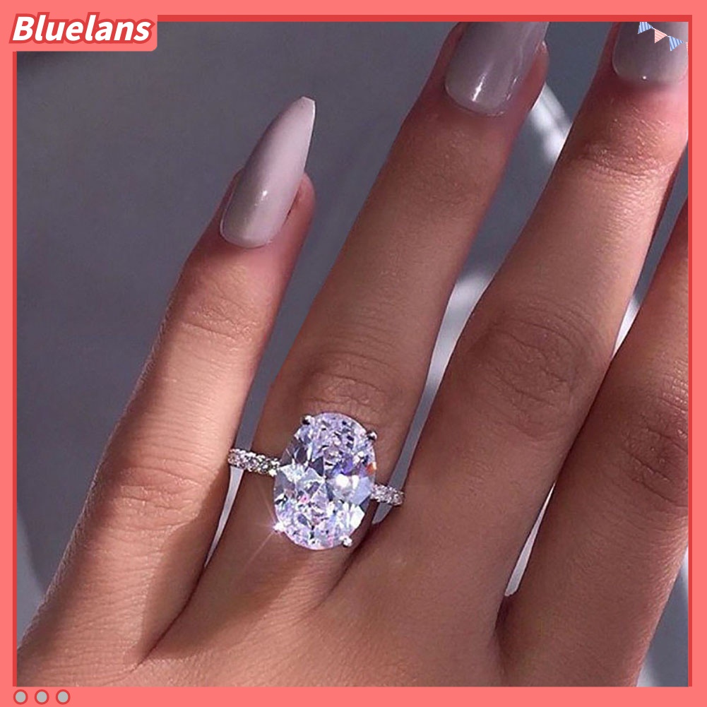 Cincin Lapis Cubic Zirconia Bentuk Oval Besar Untuk Wanita