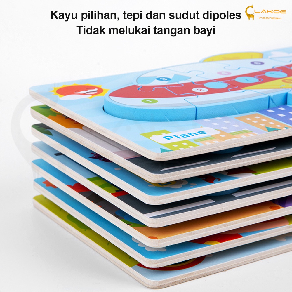 LAKOE puzle kayu edukasi anak mainan Jigsaw puzzle kayu anak