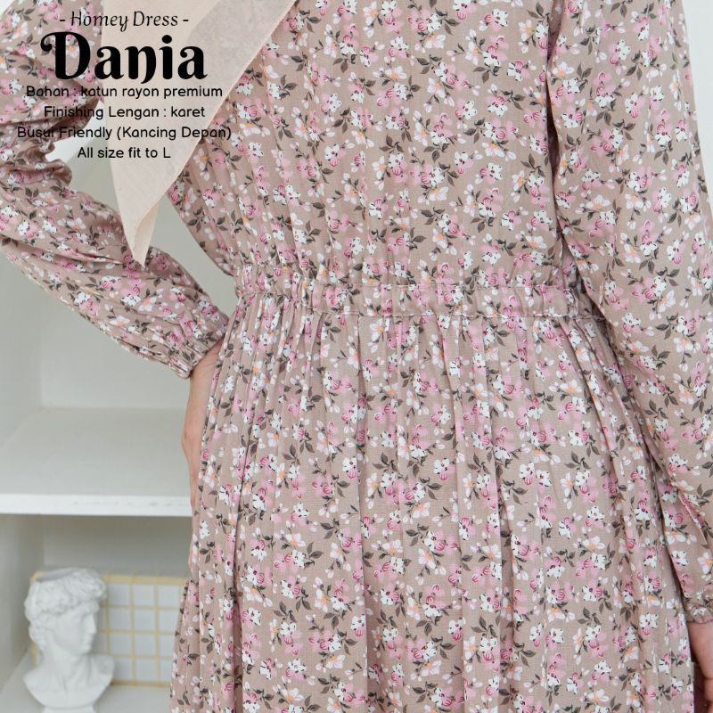 Gamis Dewasa Jumbo/Homey Dress DANIA-Bahan Katun Rayon Premium Motif Flower-Busana Muslimah Dewasa-Best Seller 2Bisa COD