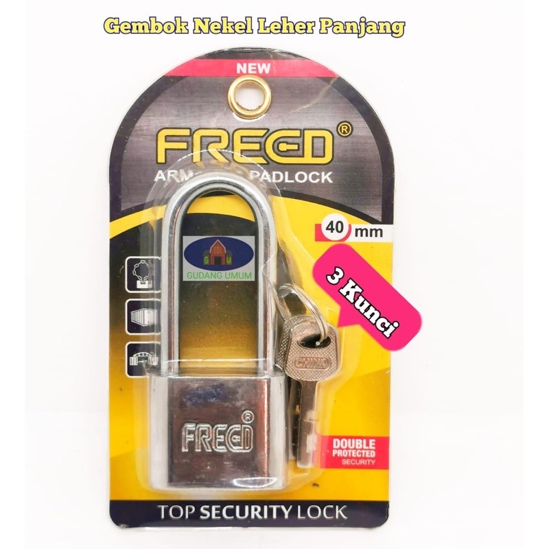 Gembok nekel leher panjang freed armored padlock