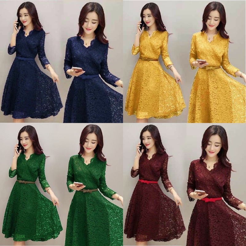 DRESS WANITA PESTA KONDANGAN BRUKAT BAJU GAUN MIDI DRESS CEWEK PEREMPUAN BROKAT MEWAH ELEGAN MODIS T