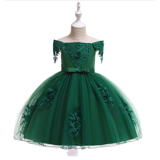 DRESS PESTA ANAK PEREMPUAN IMPORT / baju pesta anak tutu satin L-5057 BRUKAT BUNGA MUTIARA HIGH QUALITY