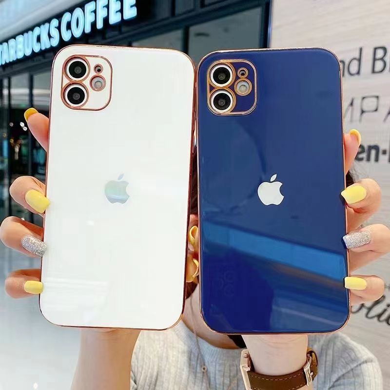 PREMIUM GLASS CASE 6D IPHONE 11 PROMAX 11 PRO 11 X / XS XR XSMAX LIST CHROME GOLD + PELINDUNG KAMERA GLASS HARD CASE PACKING PRESS FULL PROTECTOR