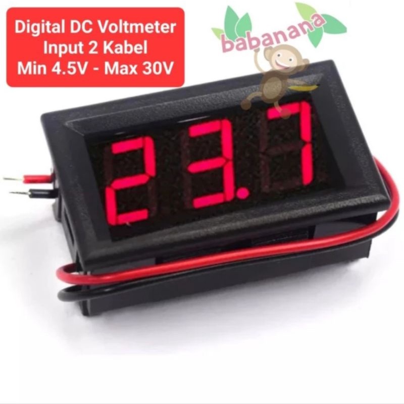 Voltmeter DC 4.5V - 30V 2 kabel dengan frame volt meter merah