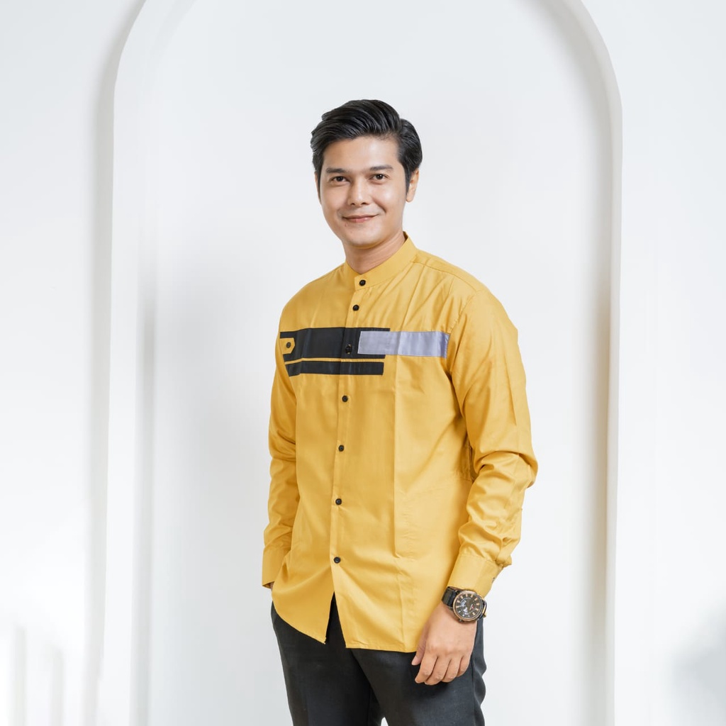 Asakhi - Baju Koko Pria Hadroh Kombinasi Motif Yordan Lengan Panjang Warna Putih M L XL