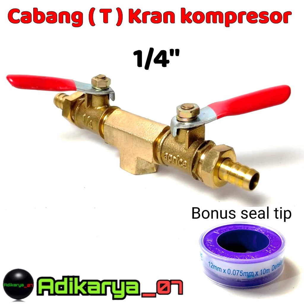PAKET kran kompresor angin 1/4 + CABANG T kran selang kompresor angin 1/4 sambungan kran kompresor n