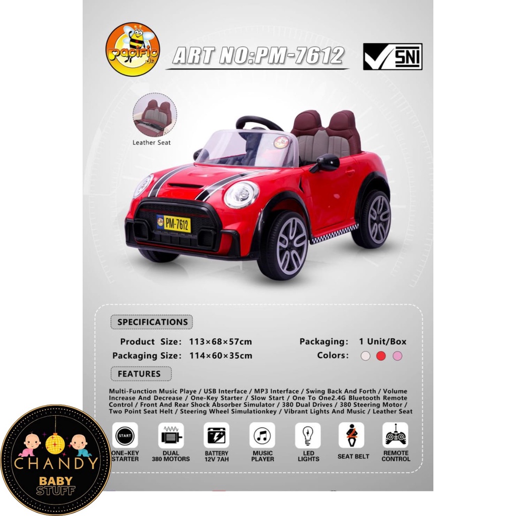 MAINAN MOBIL AKI ANAK MINI COOPER DENGAN REMOTE CONTROL PM - 7612