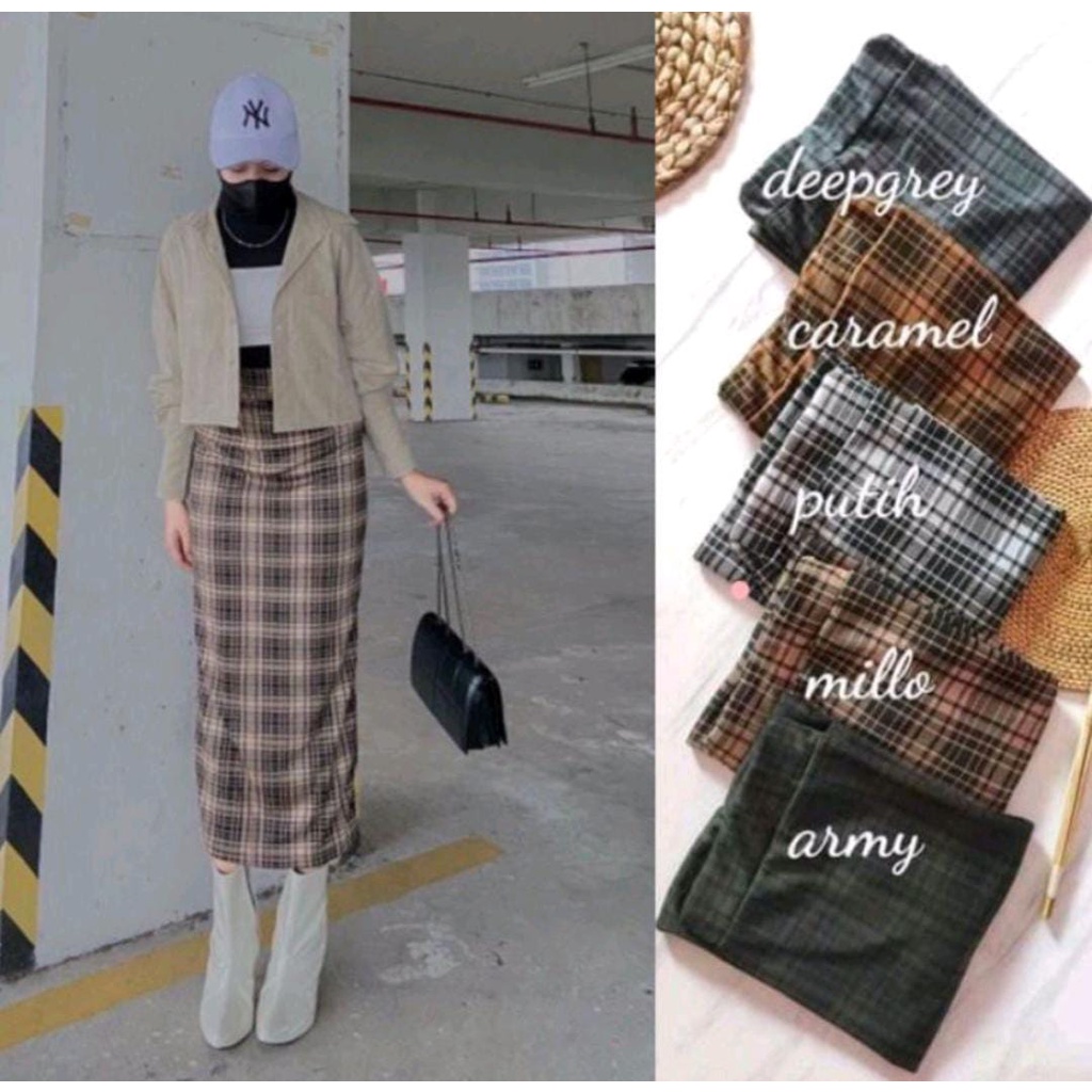span tartan long skirt rok panjang span / rok span tartan / rok shirt / rok span maxi motif