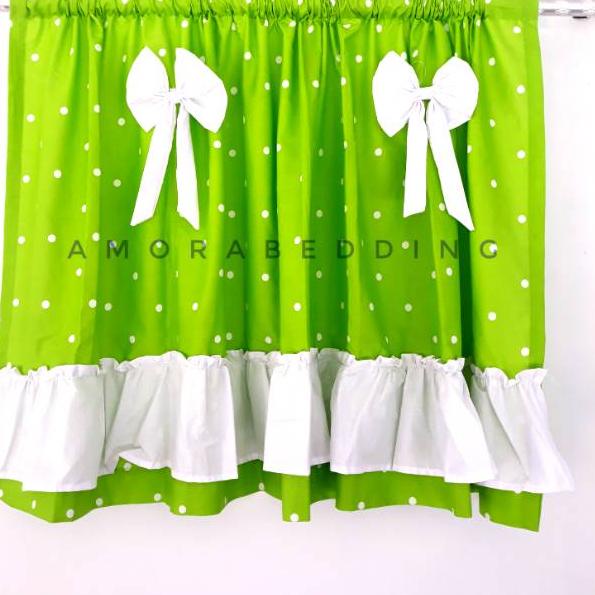 GORDEN KOLONG MEJA DAPUR DOTTIE HIJAU MIX POLOS PUTIH RUFFLE BAWAH + PITA –UMI.18Oc22ᴷ