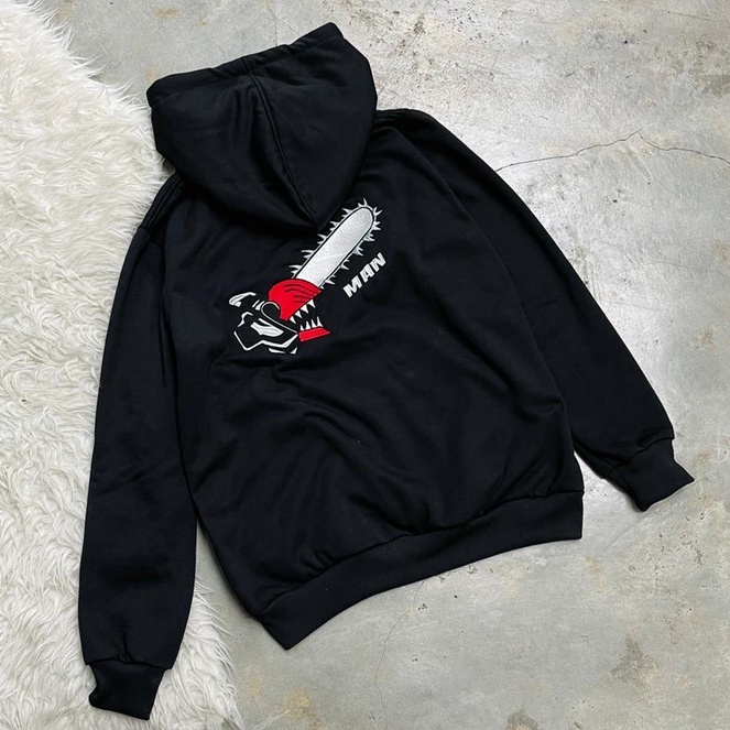 Hoodie Chainsaw Man Denji Reverse Embroidery Black Anime Manga Premium Unisex