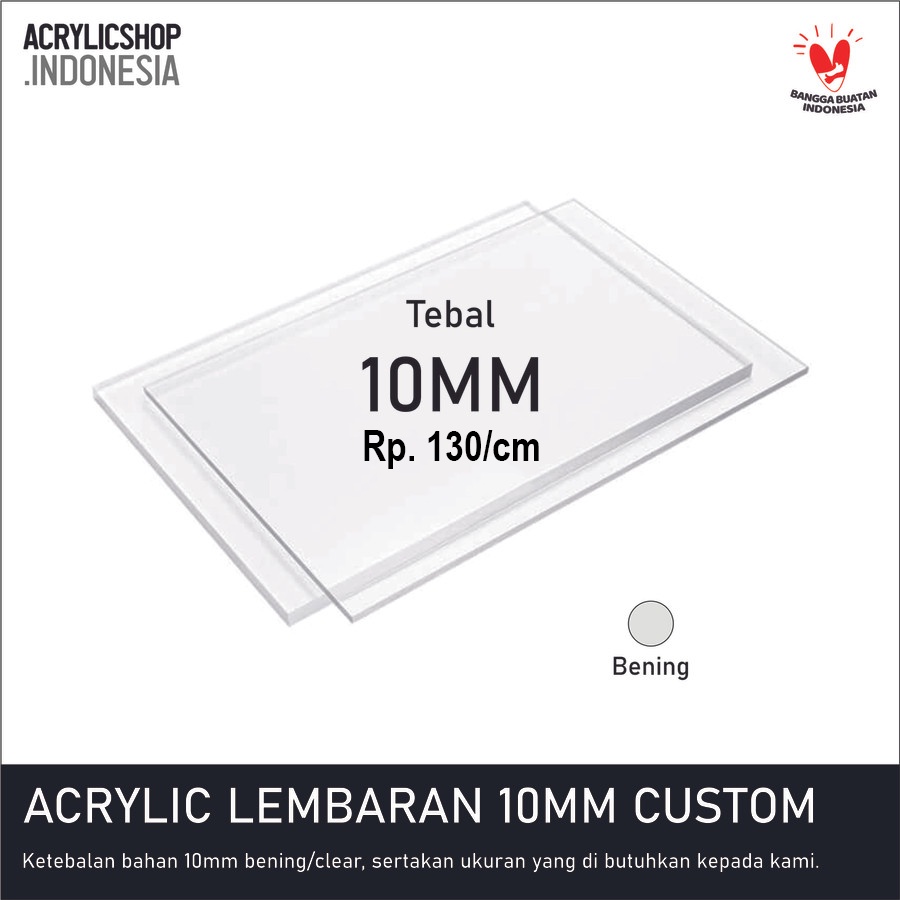 Acrylic/Akrilik 10mm Lembaran Custom/Ecer/Potongan Mika Lembaran MURAH