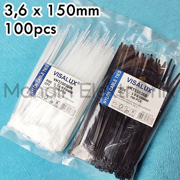 Kabel Ties Cable Tie 3,6 x 150mm Visalux 100pcs - Kabel Tis 15cm - Cable Ties 150mm - Tali Ripet 100 pcs Hitam Putih