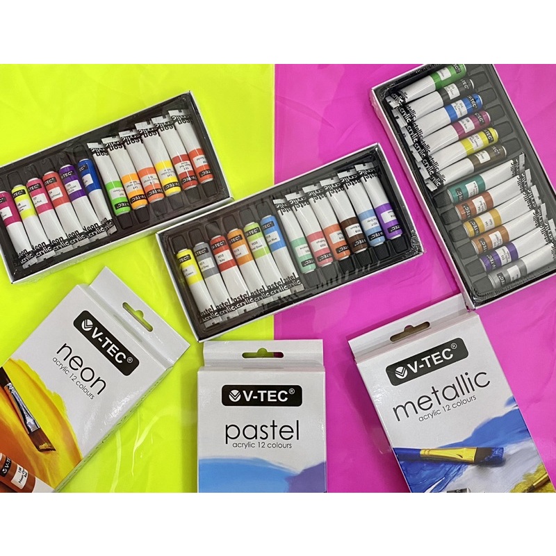 

V-TEC ACRYLIC NEON PASTEL METALIC 12 WARNA | CAT AKRILIK