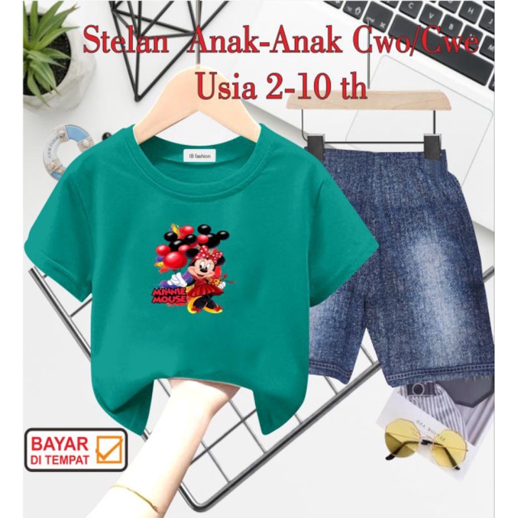((IB))SETELAN ANAK PEREMPUAN SEMI JEANS/MINNIE DIGITAL SABLON