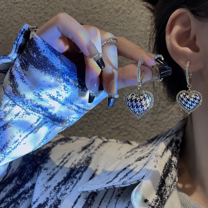 Anting Tusuk Sterling silver 925 Desain Houndstooth Mewah Untuk Wanita