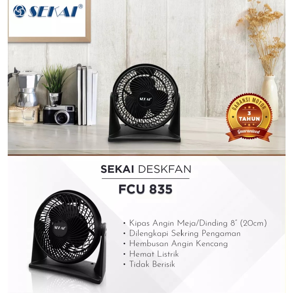 SEKAI Desk Fan 2 In 1 Kipas Angin Meja / Dinding FCU 835 Black / Hitam Merah Putih