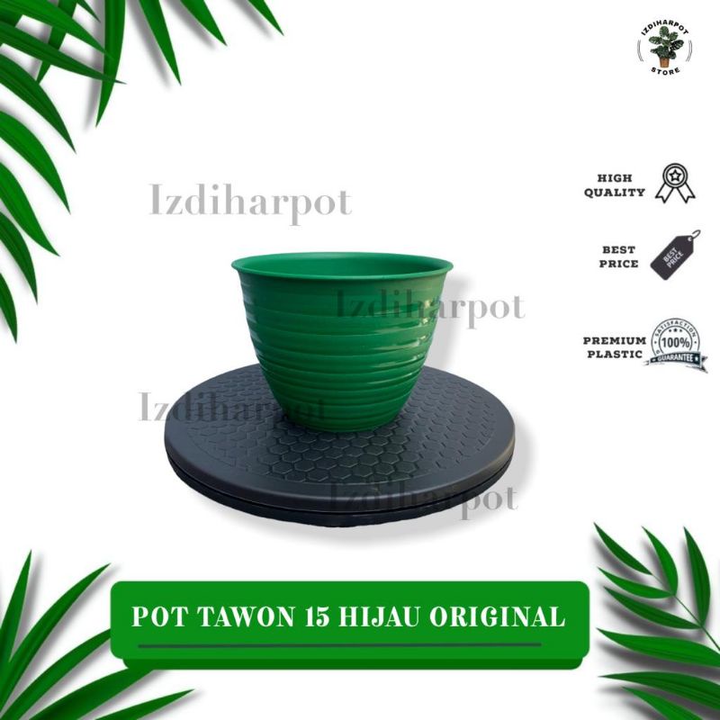 POT BUNGA TANAMAN MOTIF TAWON HIJAU 15CM BUDI JAYA - TAWON ORIGINAL 15 HIJAU