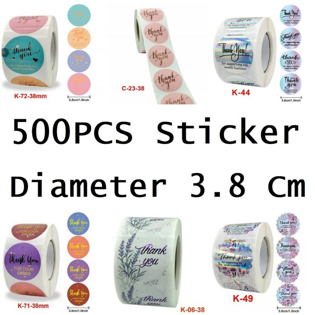 

Sticker Stiker 500Pc Kado Ucapan Thank You Terima Kasih Per Roll 3.8Cm