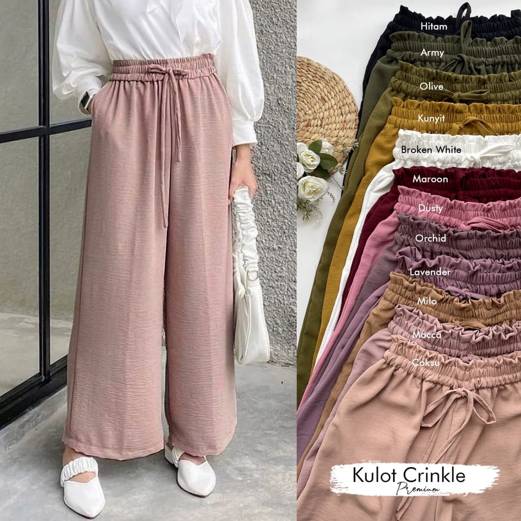 Keysa Loose Pants- Kulot crinkle- Kulot Highwaist- Celana Kulot Wanita