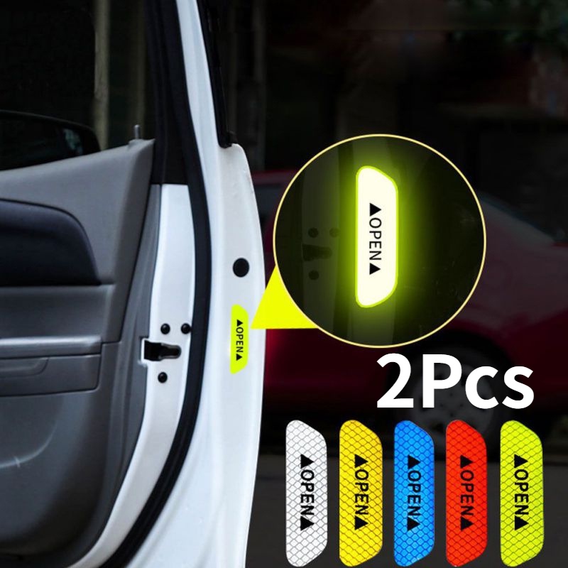 2pcs / set Stiker Reflektif Peringatan Pintu Mobil / Motor Universal