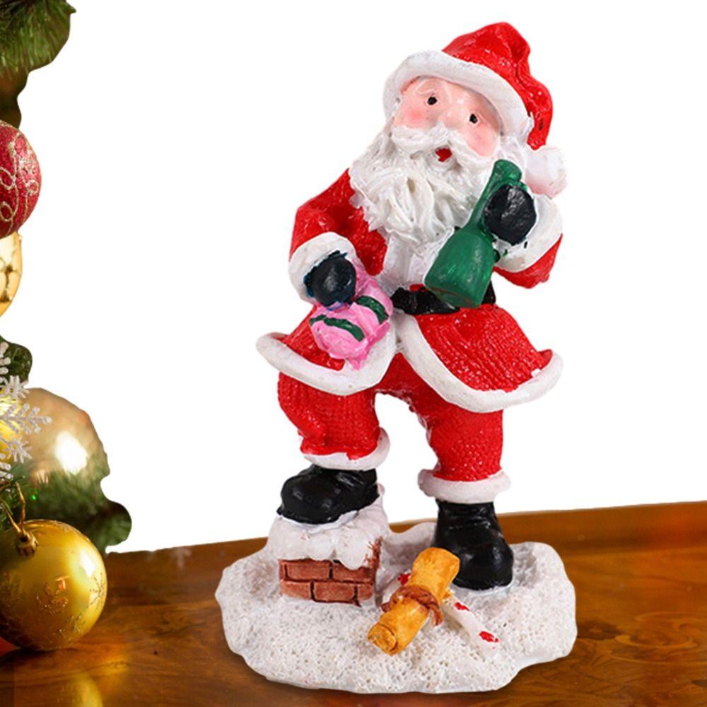 Agustina Resin Santa Claus Ornamen Kerajinan Rumah Hadiah Ulang Tahun Mini Dekorasi Kantor Untuk Bonsai Decor Model Mainan Hiasan Mobil Meja Anak Dekorasi Kue Hiasan Desktop