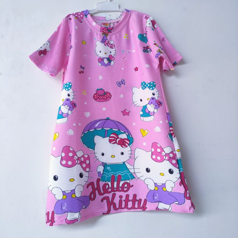 Dress Turun Naik anak 2 3 4 5 6 7 tahun baju anak cewek perempuan motif hellokitty fanta ungu fatonah shop gaun viral turunnaik   ( turnaik HELLOKITTY )