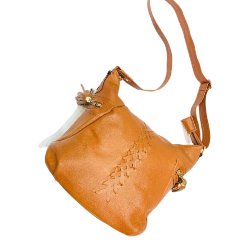 Tas wanita fosil selempang kulit asli papirut sukaregang garut