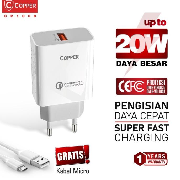 COPPER CP1008 Single Port Charger Up to 20Watt (FAST CHARGING QC 3.0)