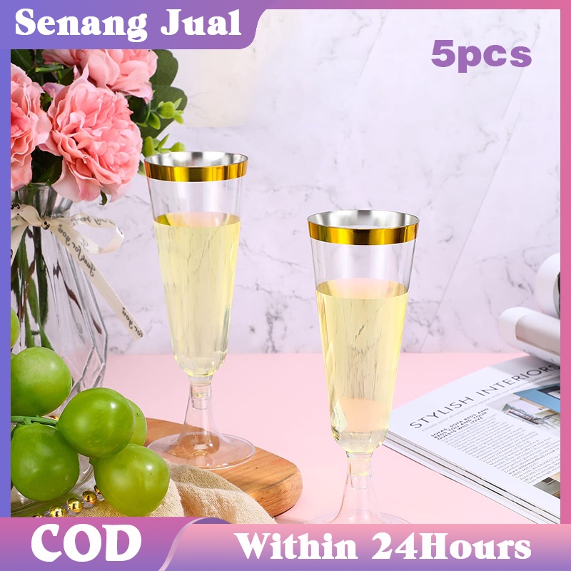 5Pcs Champagne Glass / Gelas Kaki Plastik / High Quality Phnom Penh Wine Glass Party Supplies
