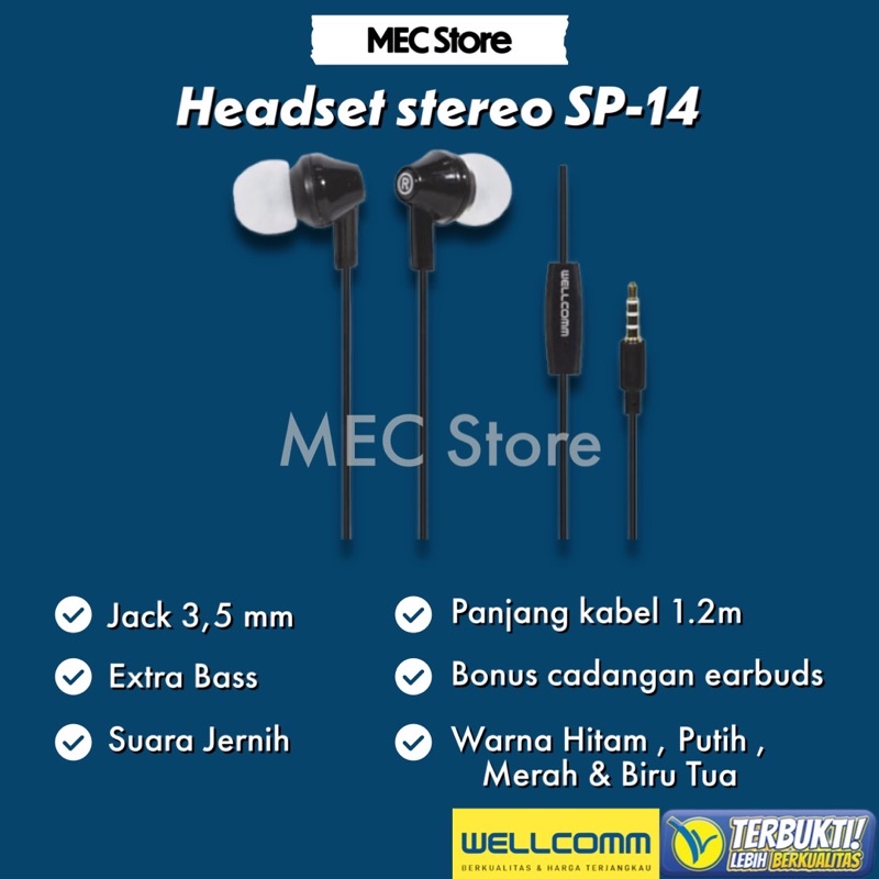 Headset Handsfree Earphone Wellcomm SP-14 Original Product