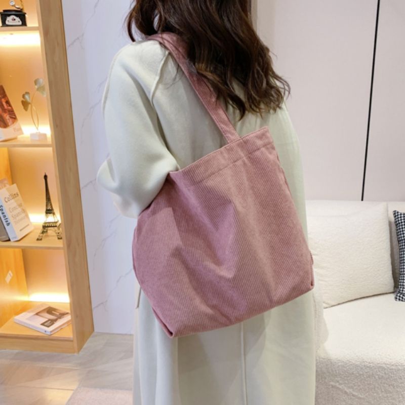Shoulder Tote Bag Corduroy TW216 Tas Belanja Kain Wanita Large Capacity