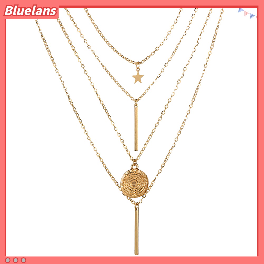 Kalung Rantai Banyak Lapis Dengan Liontin Bintang Bulat Untuk Wanita